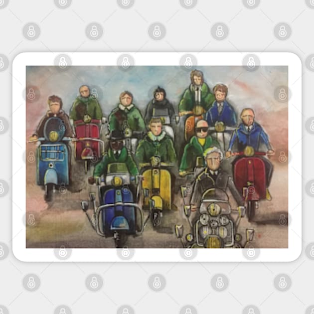 Retro Scooter, Classic Scooter, Scooterist, Scootering, Scooter Rider, Mod Art Sticker by Scooter Portraits